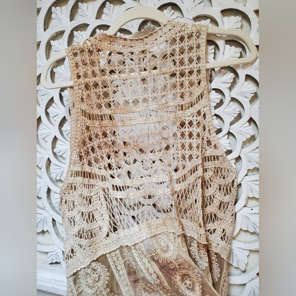 Tea Dyed Battenberg Lace And Floral Lace Boho Vest Size Medium - Picture 10 of 10